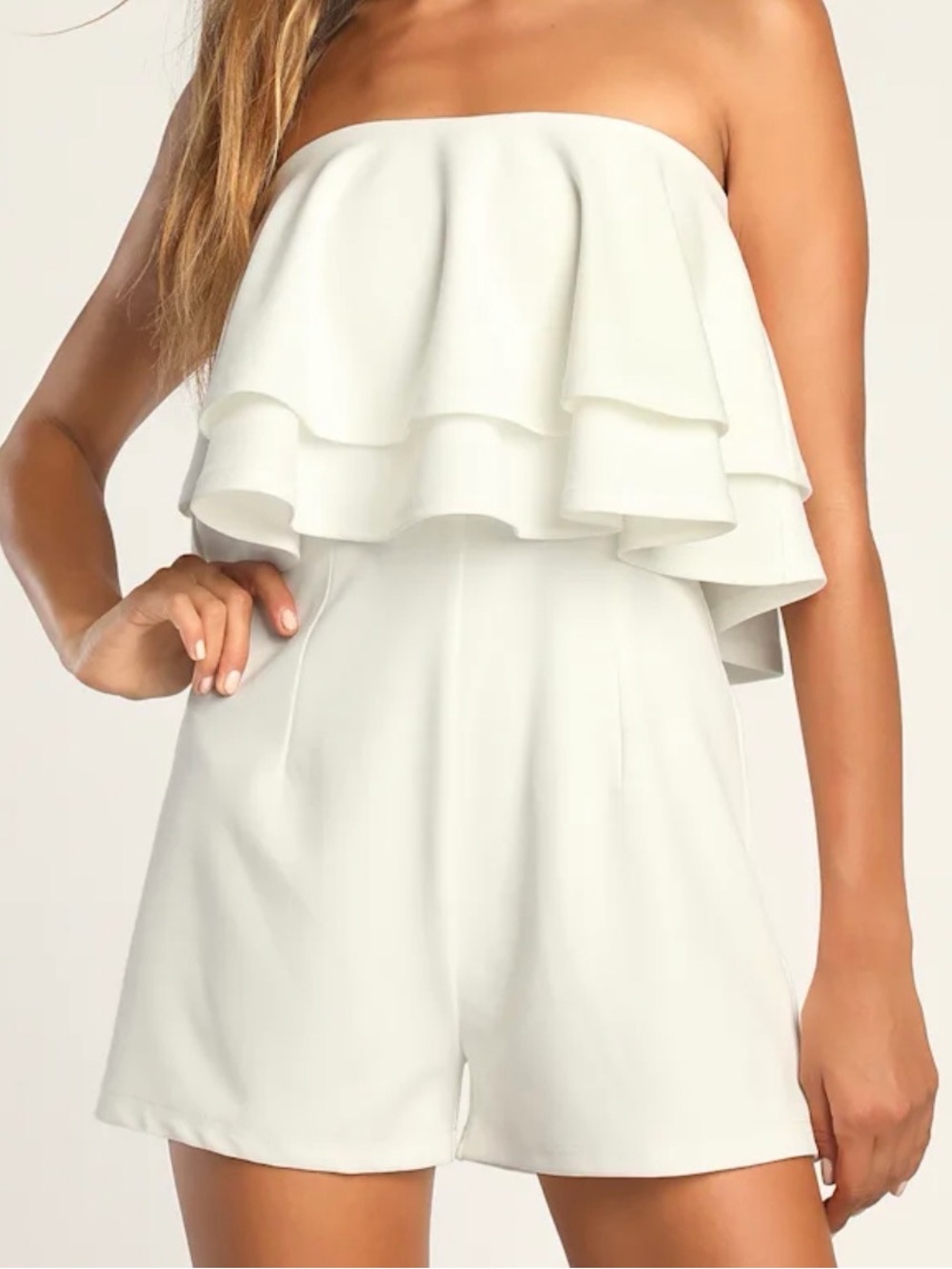 Lulu's White Strapless Ruffle Romper